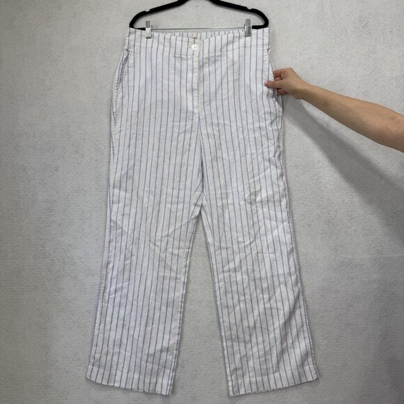 Faherty Pants Womens Large White Blue Stripe Linen Blend Wide Leg NWT WBS2228-PR - Picture 2 of 13